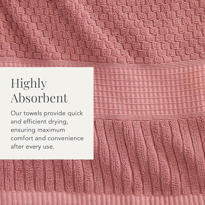 NY Loft 100% Cotton Bath Towel 4 Pack | Super Soft & Absorbent Quick-Dry Bath Towels 30" x 52" | Textured and Durable Cotton | Premium Thick Towels | Trinity Collection (4 Pack Bath Towel, Rose)