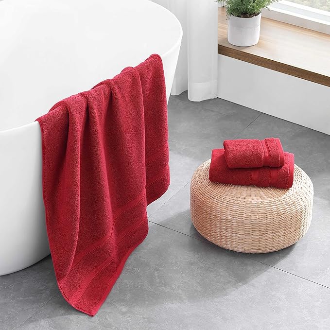 Tommy Hilfiger - Bath Towels, 100% Soft & Absorbent Plush Cotton with Zero Twist Constructions, Quick Dry and Medium Weight Bathroom Towels (Harborside Solid Red, 6 Piece)