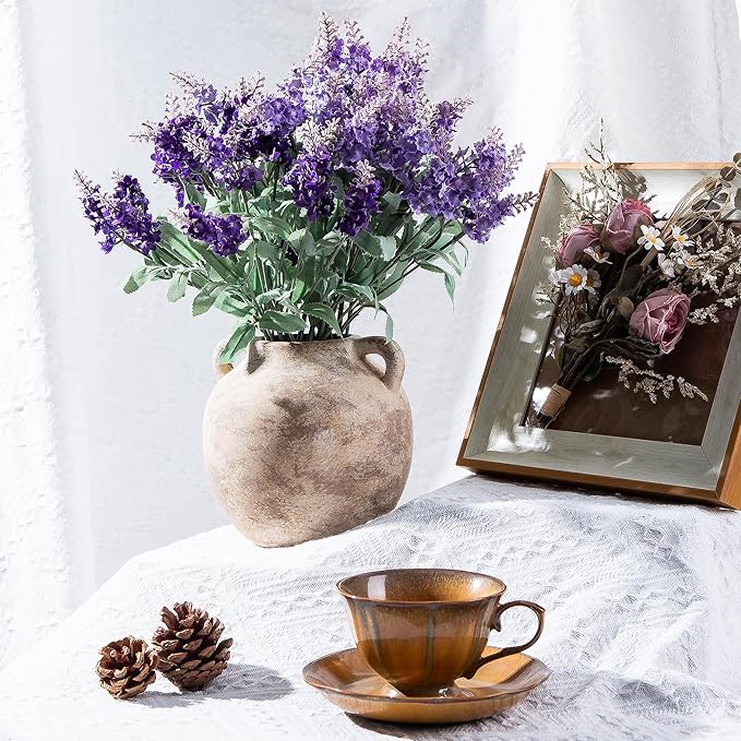 6 Inch Ceramic Small Flower Vase - Christmas Short Terracotta Vases - Vintage Porcelain Ball Vase for Home Decor - Decorative Farmhouse Vase with hadle for Home Decor Living Room Shelf Table, Lyeec