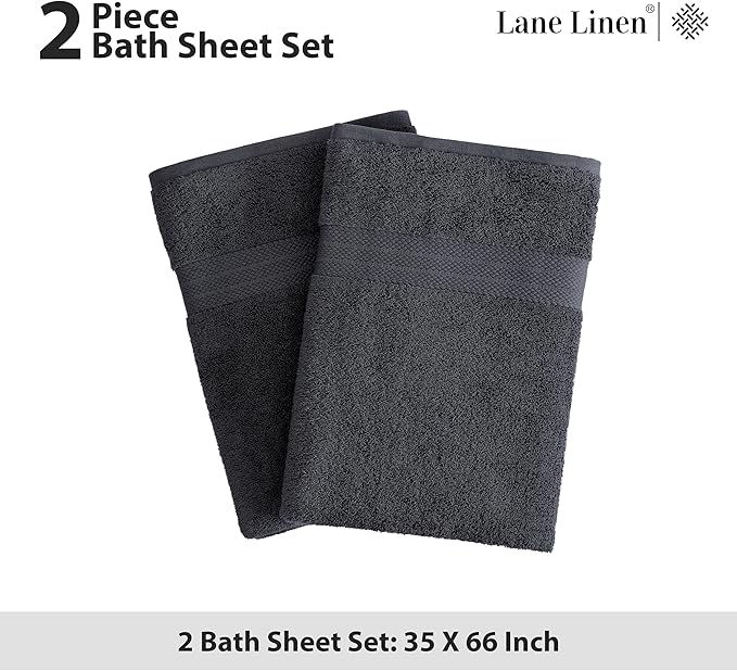 LANE LINEN 100% Cotton Bath Sheets Set of 2 (35"x66") - Ring Spun Cotton Extra Large Bath Towels Sets - Quick Dry, Soft & Absorbent Oversized Towel Sets- Pre Shrunk, Fade Resistant - Black Towels