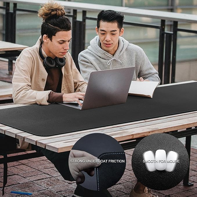 CENNBIE 71" x 35.5" Leather Desk Mat, Extra Large Desk Pad Blotter Protector, Extended Non-Slip Table Pad, Waterproof PU Leather Desk Mat on top of desks Large for Office and Home (Black)