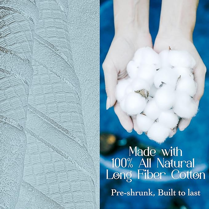 Premium Towel Set: Super absorbent, quick-drying, soft, plush. Features hanging loop, fade-resistant, eco & skin-friendly dyes. Luxury dobby design for bath or spa. (Blue, Bath Towel Set of 4)