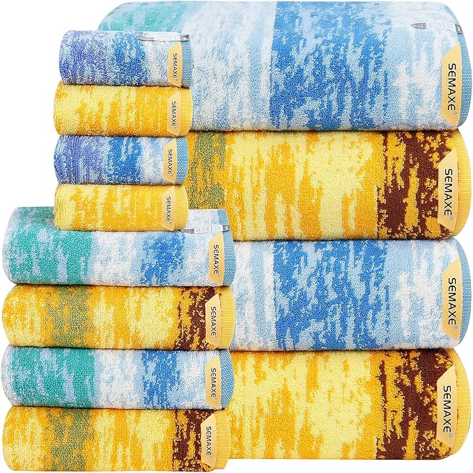 SEMAXE 12-Piece Family Bathroom Towel Set - 100% Cotton, 4 Bath Towels, 4 Hand Towels, 4 Washcloths, Ultra-Soft and Super Absorbent, Lighter Weight