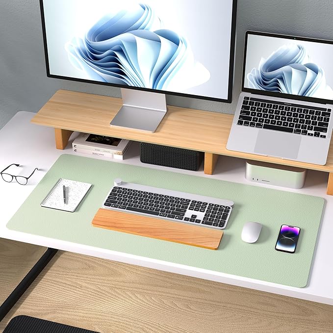 Aothia Large PU Leather Desk Pad Protector – Non-Slip Mouse Pad & Writing Mat for Office/Home, Waterproof, Easy to Clean (36" x 17", Aqua)