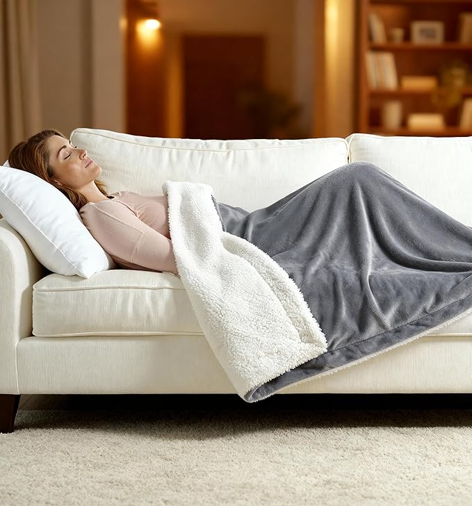 GENIANI Heated Blanket Electric Throw 50"x60" – Safe Electric Heating Blanket with Auto Shut-Off & Overheat Protection, 10 Heat Settings, Washable Heated Throw for Couch, Bed, Office & Dorm