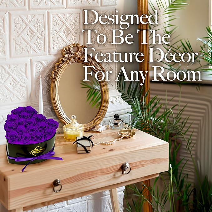 GLAMOUR BOUTIQUE 16 Flower Forever Heart Shape Box - Preserved Roses Gift for Her, Preserved Flowers, Purple