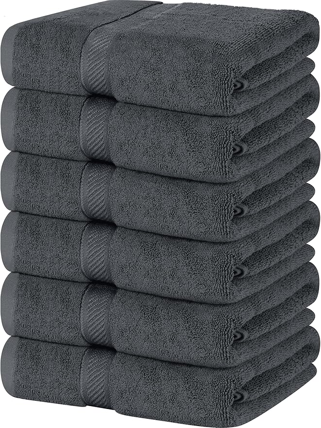 Utopia Towels 6 Pack Bath Towel Set (27 x 54 Inches), 500 GSM 100% Ring Spun Cotton Medium Lightweight and Highly Absorbent Quick Drying, Premium Towels for Hotel, Spa and Bathroom (Grey)