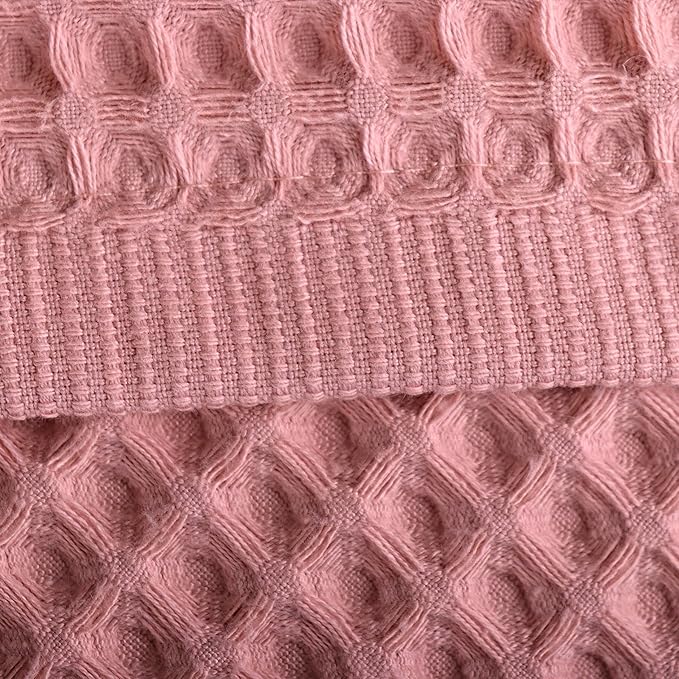PÜSKÜL - Premium Waffle Towel Set 4 Pieces Pink - Organic 100% Turkish Cotton Quick-Dry Towels for Bathroom Made in Turkiye (Pink Powder, Towel Set - 2 Hand & 2 Bath Towels)