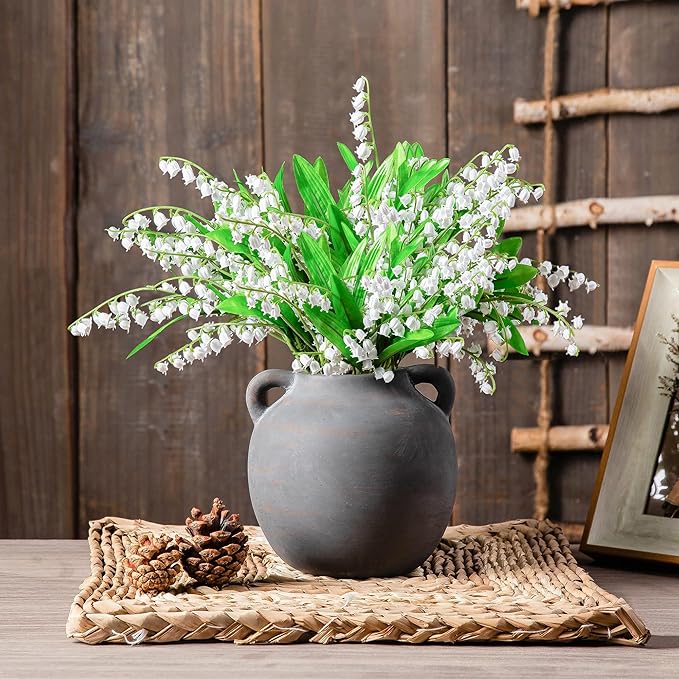 Ceramic Flower Vases, 6 Inch Vintage Terracotta Vases with hadle for Home Decor, Decorative Porcelain Vase, Farmhouse Vase for Home Decor, Living Room, Shelf Decor, Farmhouse, Table, Lyeec