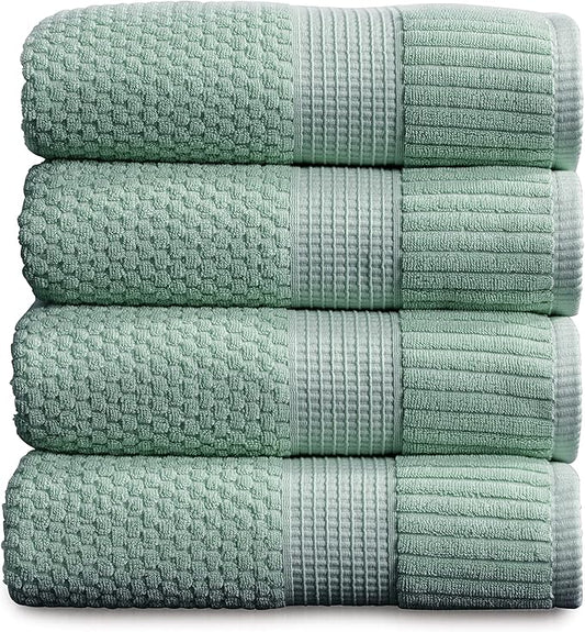 NY Loft 100% Cotton Bath Towel 4 Pack | Super Soft & Absorbent Quick-Dry Bath Towels 30" x 52" |Textured and Durable Cotton | Trinity Collection (4 Pack Bath Towel, Wasabi Green)