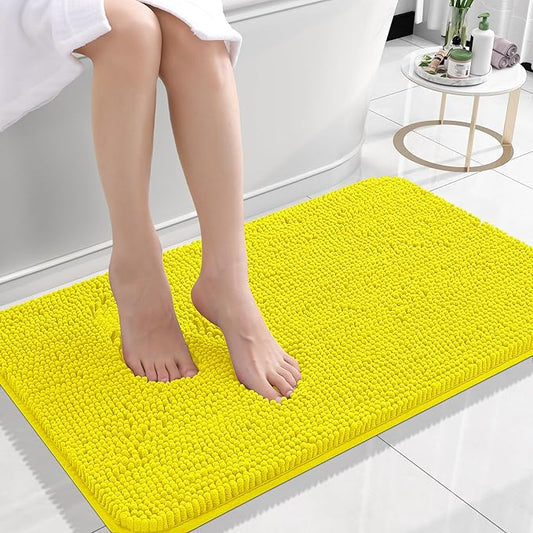 OLANLY Bathroom Rugs 24x16, Extra Soft Absorbent Chenille Bath Rugs, Rubber Backing Quick Dry, Machine Washable Bath Mats for Bathroom Floor, Tub and Shower, Home Decor Accessories, Lemon Yellow