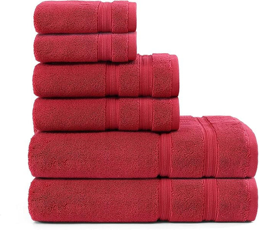 Tommy Hilfiger - Bath Towels, 100% Soft & Absorbent Plush Cotton with Zero Twist Constructions, Quick Dry and Medium Weight Bathroom Towels (Harborside Solid Red, 6 Piece)