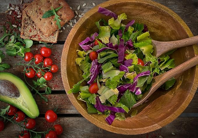 Extra Large Wooden Salad Bowl 15" with Serving Utensils | Oversized Mango Wood Salad Bowl for Big Family Meals | Large Wood Serving Bowl for Salad, Pasta, Popcorn | Handcrafted Wooden Salad Set