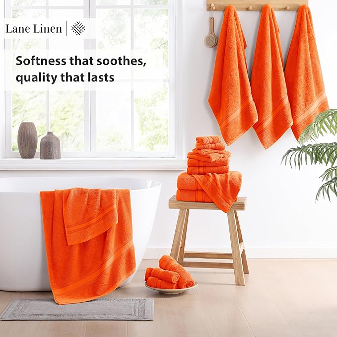 LANE LINEN Luxury Bath Towel Set of 18 – 100% Ring-Spun Cotton, 6 Bath Towels, 6 Hand Towel & 6 Washcloths, Zero Twist, Remains Soft & Absorbent Even After Multiple Washes, Quick Dry - Tiger Lily