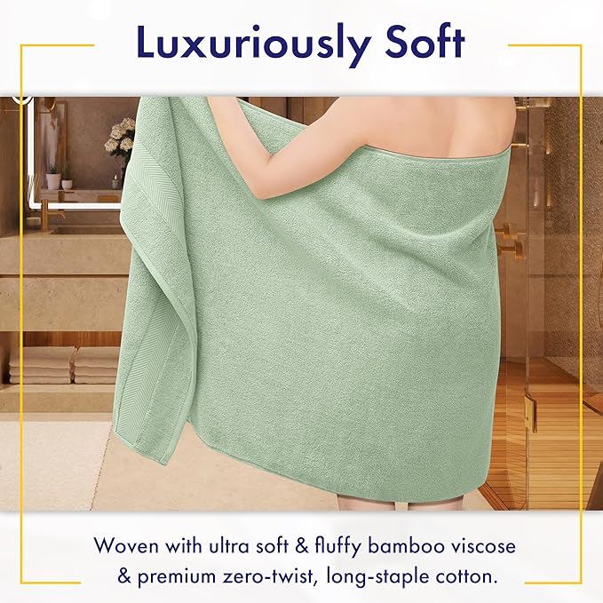 Ultra Soft & Plush Viscose from Bamboo Bath Towels - 700 GSM Luxury Bath Towels - 6 Piece Set - Super Absorbent & Quick Drying (Eucalyptus Green)