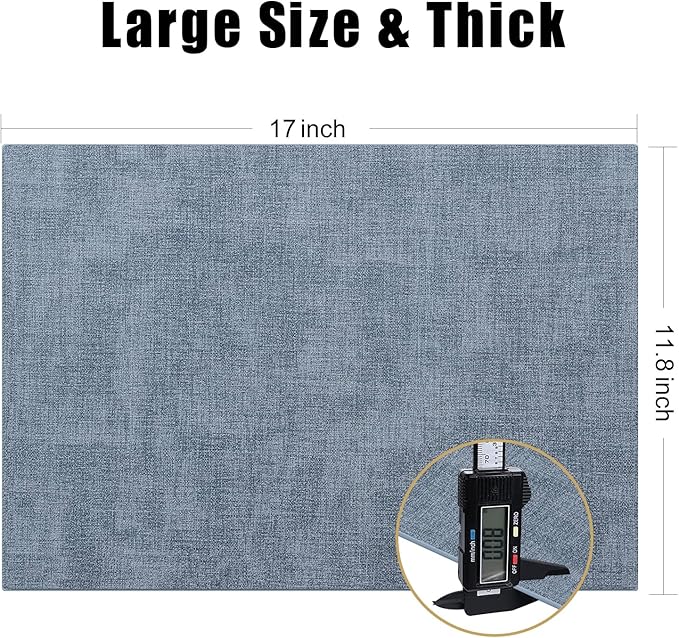 Homaxy Faux Leather Heat Resistant Placemats for Dining Table Set of 4, Waterproof Wipeable Washable PU Table Mats, Easy to Clean Anti-Slip Place Mats, 11.8" x 17", Blue