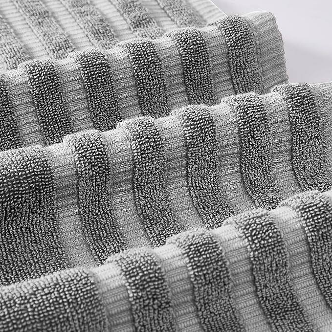 Modern Threads Organic Vines 6-Piece 100% Cotton Towel Set – Yarn Dyed Jacquard & Solid – Includes 2 Bath Towels, 2 Hand Towels, 2 Washcloths – Absorbent, Quick Dry, Soft & Durable – Gray