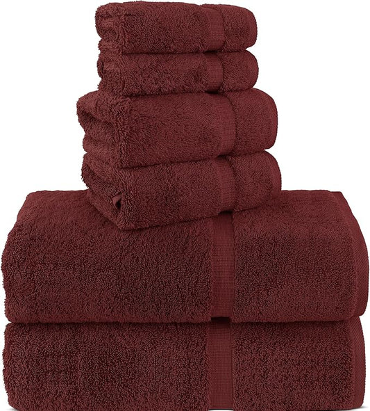 Chakir Turkish Linens 100% Cotton Premium Turkish Towels for Bathroom, 2 Large Bath Towels, 2 Hand Towels, 2 Washcloths (6-Piece Towel Set, Cranberry)