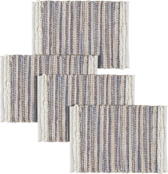 Hausattire Woven Placemats Set of 4 - Blue, Jute Boho Rectangle Table Mats for Kitchen Dining Coffee Table | Heat Resistant Farmhouse Thanksgiving Placemat for Wedding, Restaurants |13x19 Inches