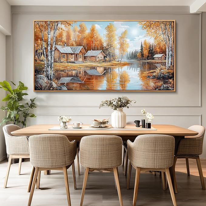 QIYILEXWART Canvas Wall Art For Living Room Large Wall Decor For Office Bedroom Decorations Forest Cabin Landscape Pictures Farmhouse Painting Artwork Room Wall Mural Aesthetic Home Decor 30x60 In
