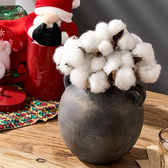 Ceramic Rustic Vase for Home Decor, 5.8 Inch Terracotta with Handles, Vintage Decorative for Flowers, Plants, Living Room, Table, Thanksgiving - Black Bronze