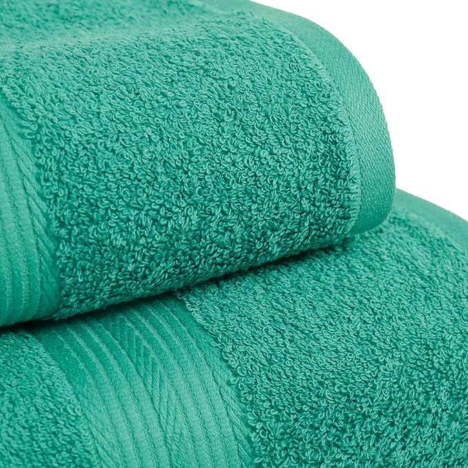 Amazon Basics 6 Piece Oversized Fade resistant Towel set, 100% Cotton towels for bathroom, soft and absorbent, 2 Bath Towels, 2 Hand Towels and 2 Washcloths bathroom towel set, Teal