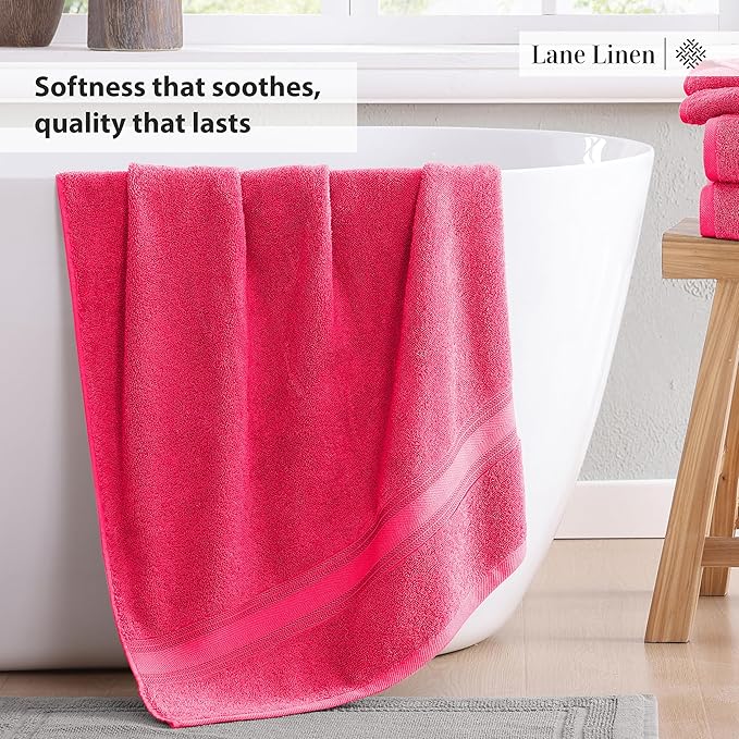 LANE LINEN Luxury Bath Towels Set - 3 Piece Set, 100% Cotton, Quick Dry, Super Soft - 1 Bath, 1 Hand, 1 Wash Cloth - Fuchsia