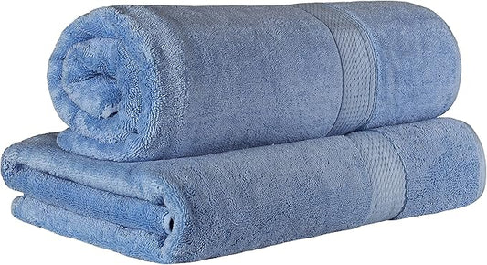 BLUENILEMILLS Premium Towel Collection, Egyptian Cotton Towels for Shower and Bathroom 2-Piece Bath Sheet Set, 34" x 68", Denim Blue by Blue Nile Mills