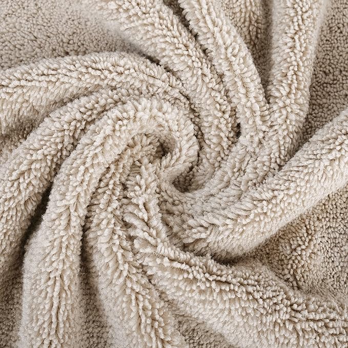 POLYTE Oversize, 60 x 30 in., Quick Dry Lint Free Microfiber Bath Towel Set, 6 Piece (Beige)