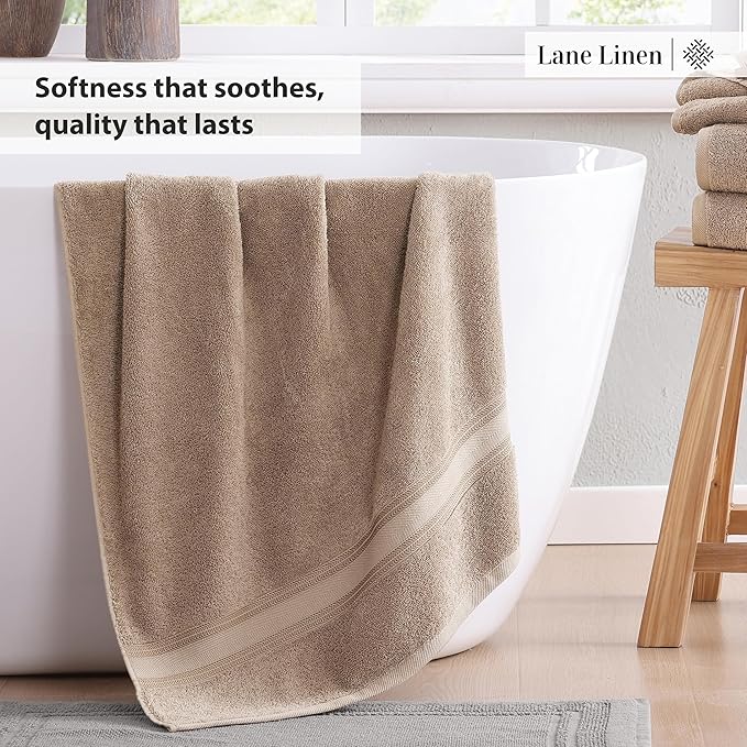 LANE LINEN Luxury Bath Towels Set - 3 Piece 100% Cotton Bathroom Zero Twist Shower Extra Aborbent Towel Super Soft 1 Hand Wash Cloths Taupe