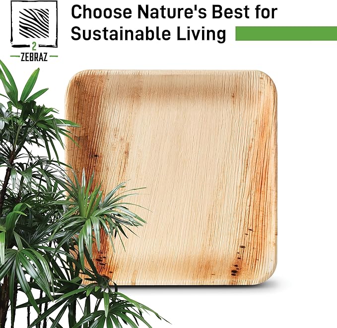 Premium 10” Palm Leaf Disposable Plates – Set of 50, Heavy-Duty Dinner Plates, Natural Plastic Alternative, Compostable & Microwave Safe for Weddings, Parties & Events