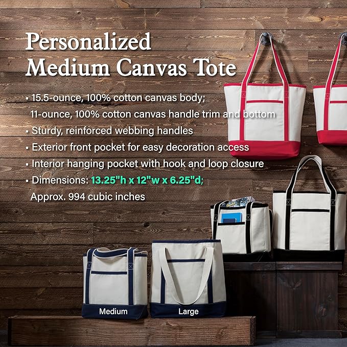 Custom Canvas Tote Bag – Personalized Name or Message – Medium Durable Cotton