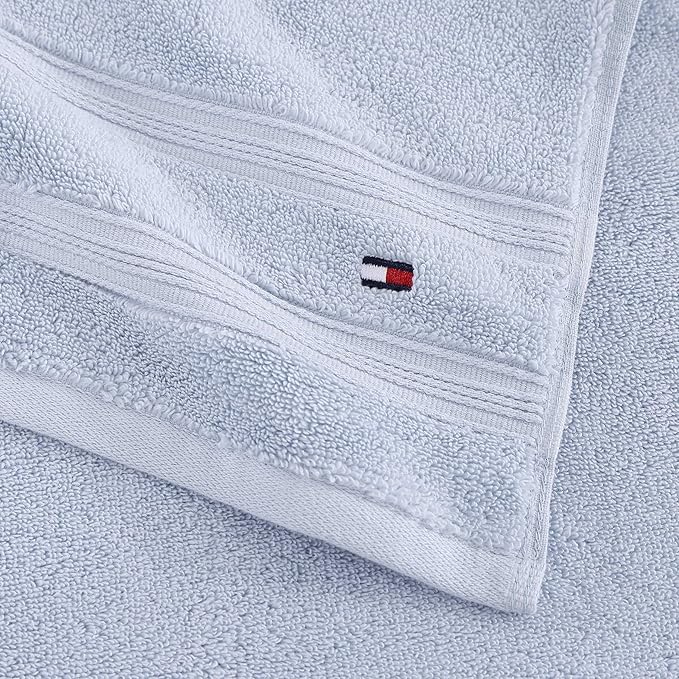Tommy Hilfiger - Bath Towels, 100% Soft & Absorbent Plush Cotton with Zero Twist Constructions, Quick Dry and Medium Weight Bathroom Towels (Harborside Solid Light Blue, 6 Piece)