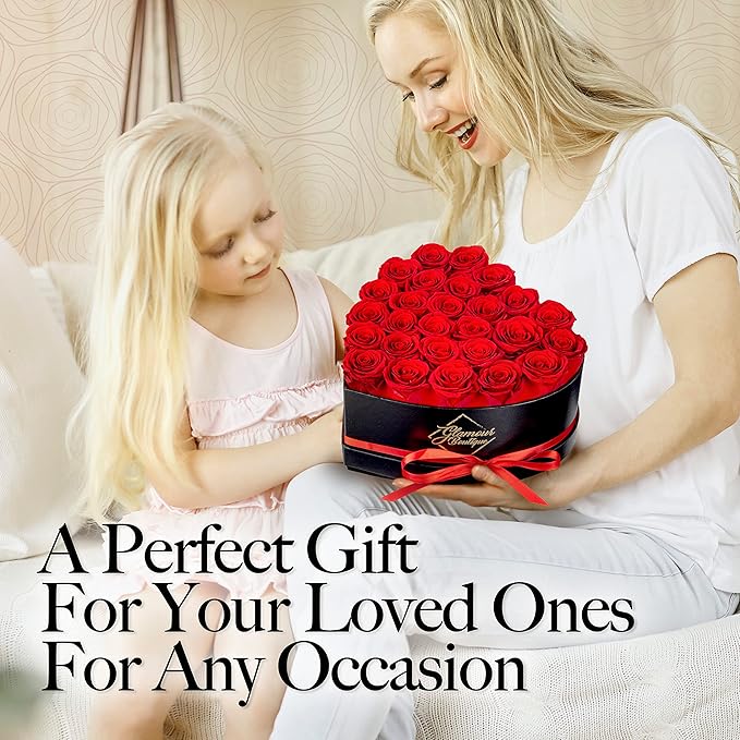 GLAMOUR BOUTIQUE 27 Flower Forever Heart Shape Box - Preserved Roses Gift for Her, Preserved Flowers, Red