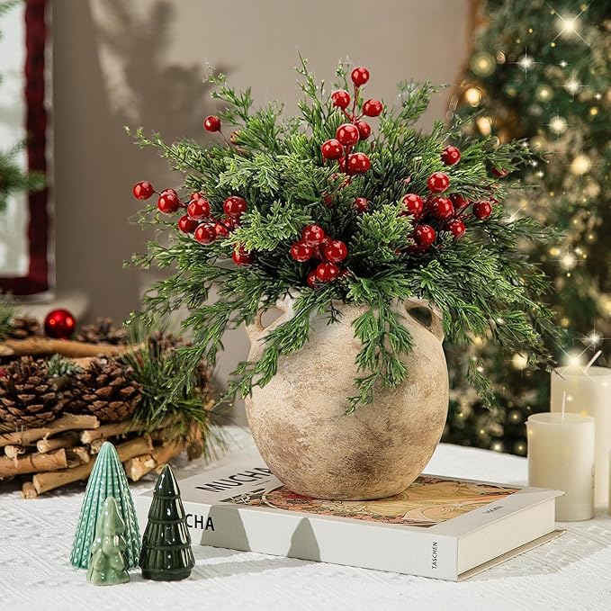 6 Inch Ceramic Small Flower Vase - Christmas Short Terracotta Vases - Vintage Porcelain Ball Vase for Home Decor - Decorative Farmhouse Vase with hadle for Home Decor Living Room Shelf Table, Lyeec