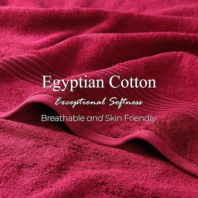 Superior Egyptian Cotton 3-Piece Towel Set, Basic Towels For Bathroom, Home Decor, Guest Bath, Shower, Apartment, Included 1 Face, 1 Hand, 1 Bath Towel, Washcloth, Quick Dry, Burgundy