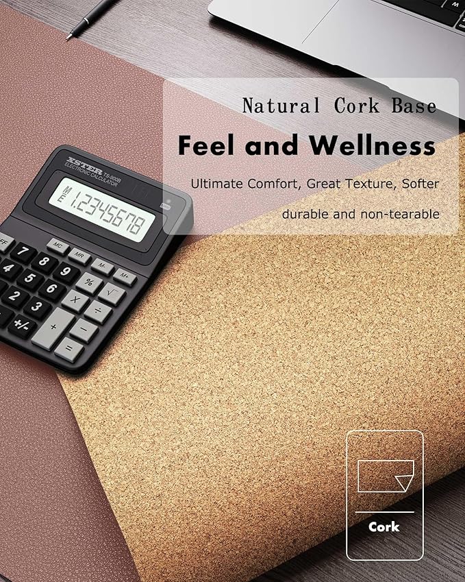 YSAGi Double-Sided Desk Pad, 23.6"x13.7" Leather Desk Mat, Eco Cork Desk Pad Protector, Large Mouse Pad for Desk, Waterproof Desk Blotter Pad, Desk Writing Pad for Office Work/Home(Pale Mauve/Cork)