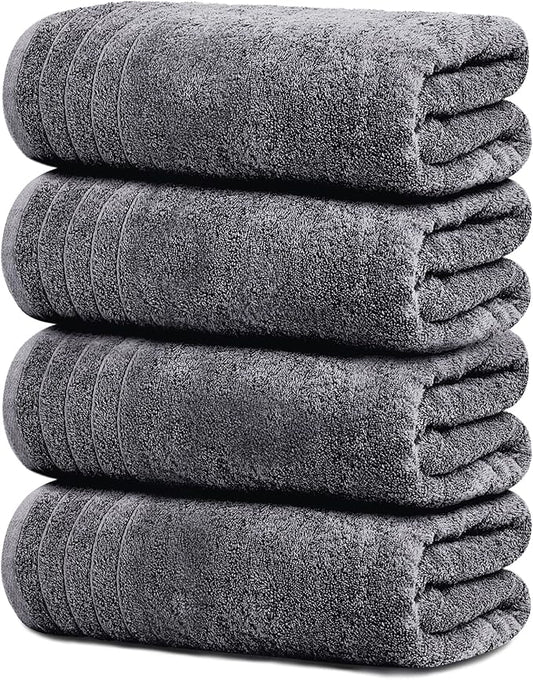 Tens Towels Pack of 4 Extra Large Bath Towels 30 x 60 Inches, 100% Cotton, Larger & Lighter Weight, Quicker to Dry, Super Soft and Absorbent, Perfect for Bathroom, Dark Grey