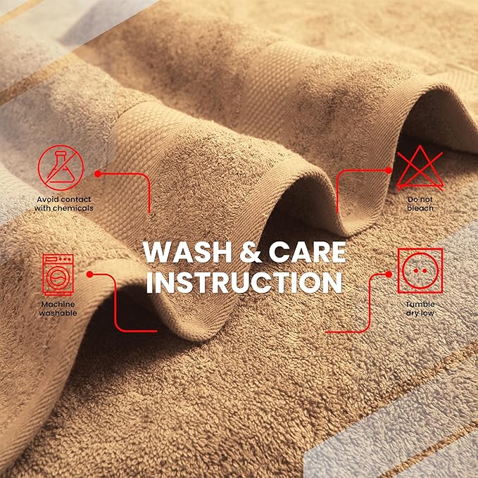 Infinitee Xclusives Luxury 100% Cotton Towel Set – 8 Piece Bathroom Towel Set (2 Bath Towels, 2 Hand Towels, 4 Washcloths) – Soft & Absorbent Towels for Bathroom (Cosmic Sand)