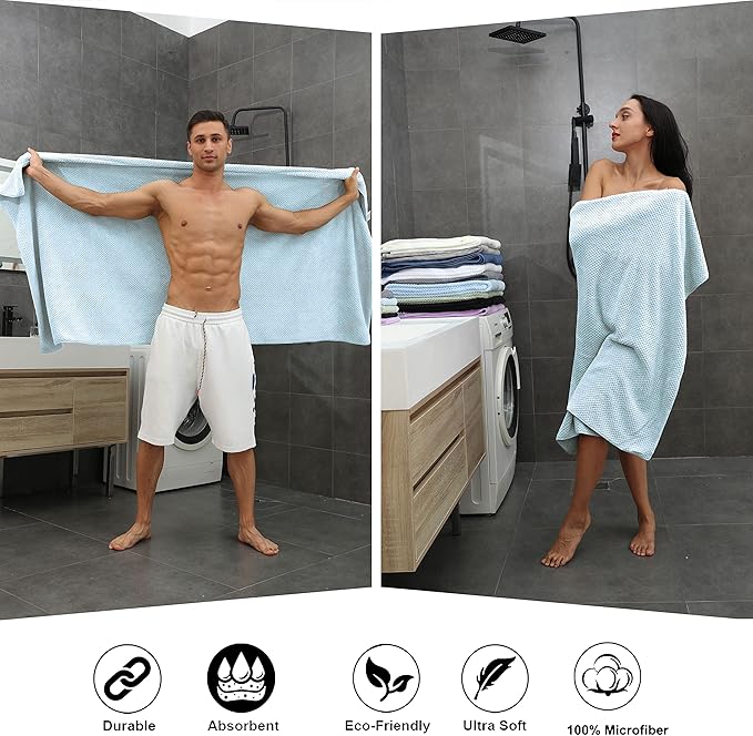 Extra Large Bath Towel Sheet Set 35x70 Inches - Oversized Bath Towels Set,Jumbo Large Microfiber - Quick Dry, Lightweight,Super Soft,Highly Absorbent Towel Set for Bathroom,Hotel,SPA,Pack of 4 (Blue)