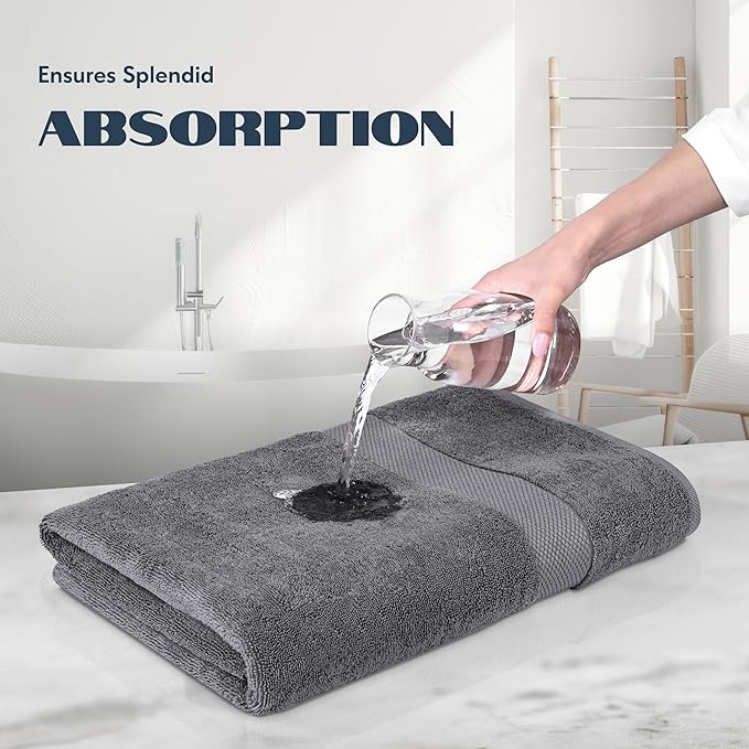 Luxury White Bath Towels Large - 100% Soft Cotton 700 GSM | Absorbent Hotel Bathroom Towel | 27 inch X 54 inch | Set of 4 | Gray