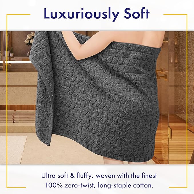 Ultra Soft & Stylish 700 GSM Luxury Bath Sheets | Pack of 2 | Extra Large 35x70 Inches | 100% Zero-Twist, Long-Staple Cotton | Remarkably Absorbent (Granite Grey)