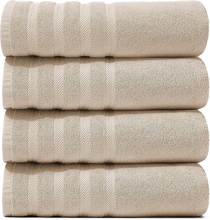 Hearth & Harbor Bath Towels for Bathroom - 100% Ring Spun Cotton Luxury Bathroom Towels - Soft & Highly Absorbent 4 Bath Towels, Cream