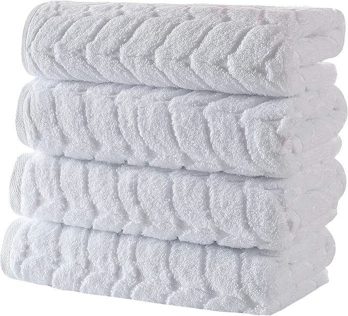 BAGNO MILANO Turkish Bath Towels, Soft Plush Jacquard Luxury Bath Towels, Quick Dry Towel Set (White, 4 Pcs Hand Towel Set)