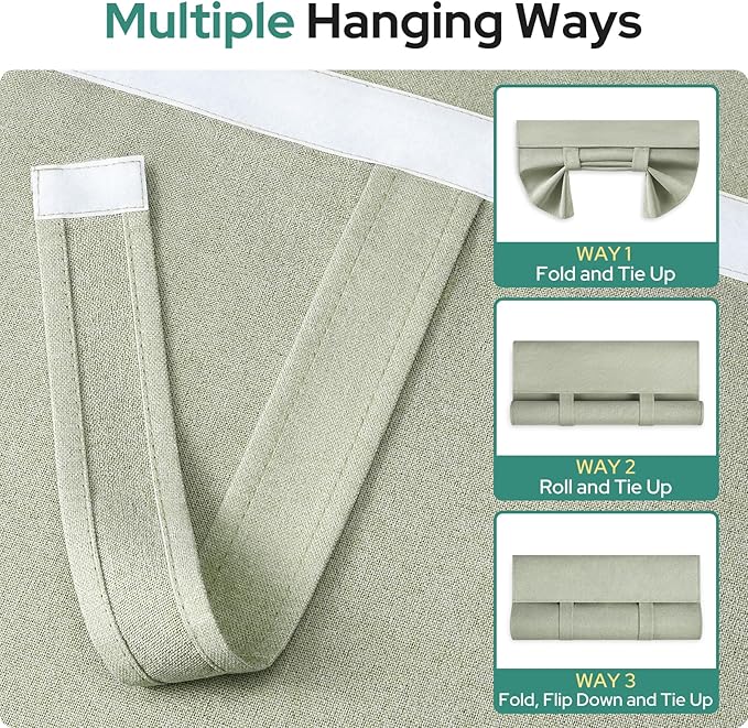 HOMEIDEAS 100% Linen Blackout French Door Curtains, Privacy Small Door Window Curtains, 26 X 20 Inch Shades for Front Window, Thermal Insulated Covering, 1 Panel, Sage Green