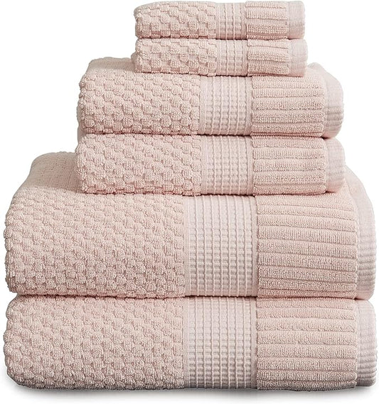 NY Loft 100% Cotton 6 Piece Bath Towel Set | Pink Towels | Soft & Absorbent Quick-Dry | 2 Bath Towels 2 Hand Towels and 2 Washcloths | Textured and Durable | Oeko-TEX Standard 100 | Light Pink