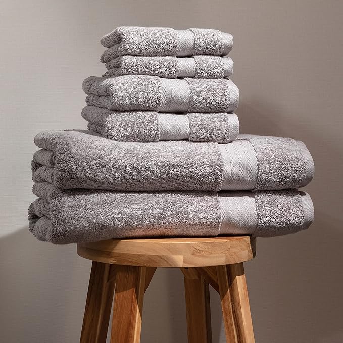Fabdreams 100% Organic Cotton Bath Towel Set of 6 700 GSM Hotel Premium Plush Absorbent Soft Durable Skin-Friendly Spa Quality Bathroom Comfort with 2 Bath 2 Hand Towels and 2 Wash Cloths Dark Grey
