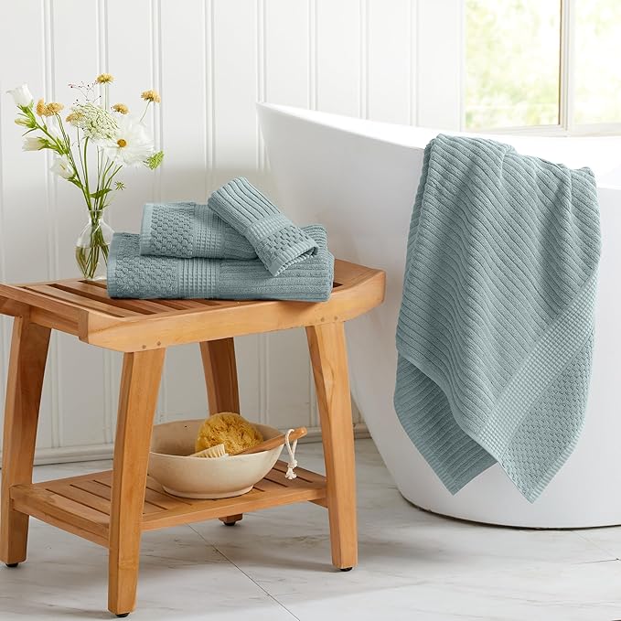 Springtree Home 100% Cotton Bath Towel Set of 4 | Super Soft & Absorbent with Quick-Dry Fibers | 4 Bath Towels | Textured and Durable Cotton | Krista Collection - Silver Blue