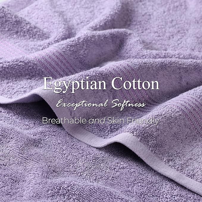 Superior Egyptian Cotton 3-Piece Towel Set, Basic Towels For Bathroom, Home Decor, Guest Bath, Shower, Apartment, Included 1 Face, 1 Hand, 1 Bath Towel, Washcloth, Quick Dry, Royal Purple