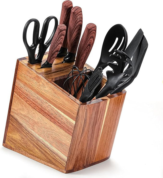 Utensil Holder for Kitchen Counter 2in1 Large Wooden Knives and Cooking Utensil Holder Utensil Organizer